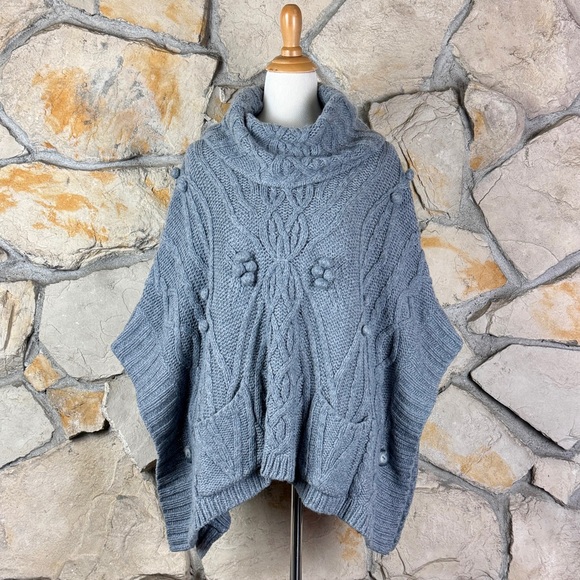 Sleeping on Snow Sweaters - Sleeping on Snow x Anthropologie Cowl Neck Poncho Stormy Gray | OS
